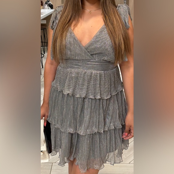 Almost Famous Metallic Gray Layered Dress - Picture 1 of 2